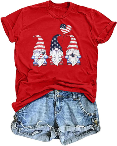 Gnomes 4th of July Shirt Women Patriotic Gnome Tops Funny USA Flag Stars Stripes Print Graphic Tees - Winter Sunshine Marketplace